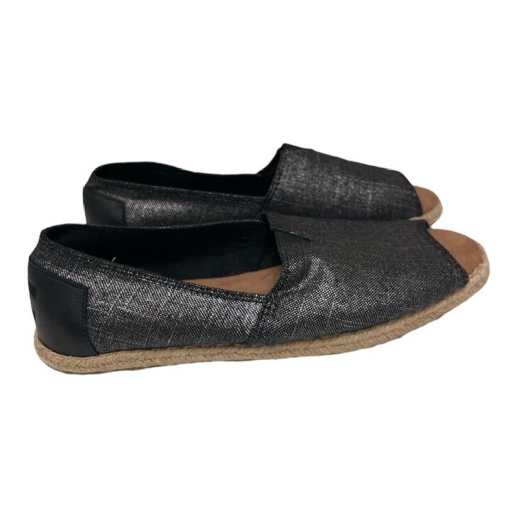 Toms Metallic Black Espadrille Flats w toe peep